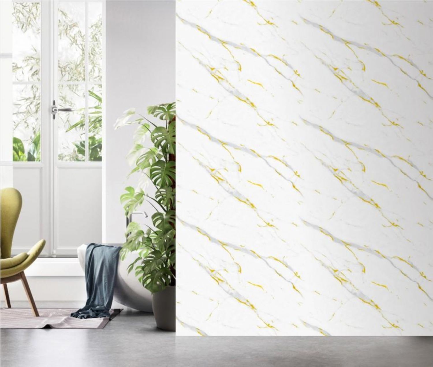 Set of 2 Grey and White Marble Effect Finish SPC Decorative Wall Panels