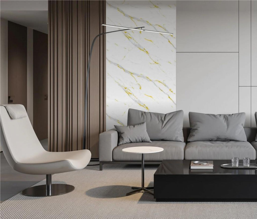 Set of 2 Grey and White Marble Effect Finish SPC Decorative Wall Panels