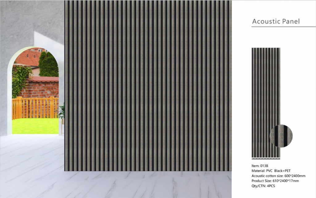 Set of 4 Grey Fabric Acoustic Decorative Slatted Wall Panels