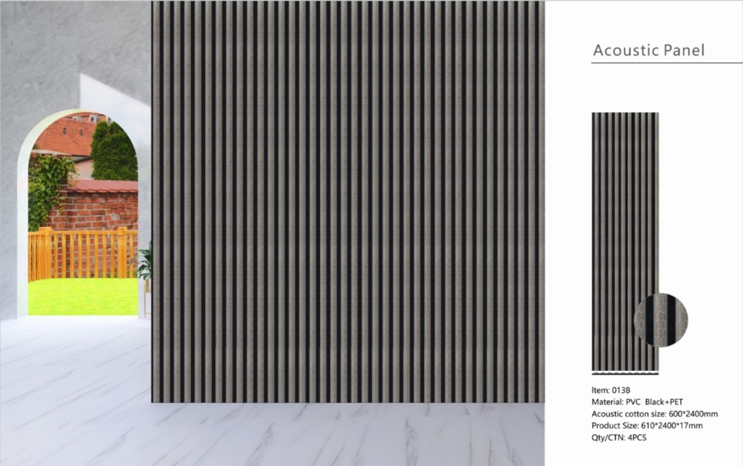 Set of 4 Grey Fabric Acoustic Decorative Slatted Wall Panels