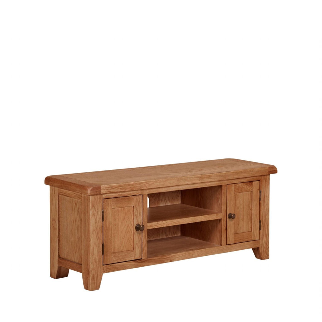 Natural Oak Large 2 Door TV Unit with Open Shelving