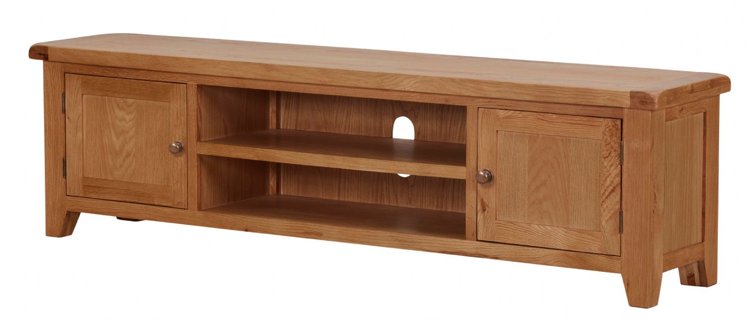 Natural Oak Extra Large 2 Door TV Unit with Open Media Shelves