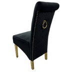 Black Velvet Dining Chair with Gold Ring Knocker and Gold Legs