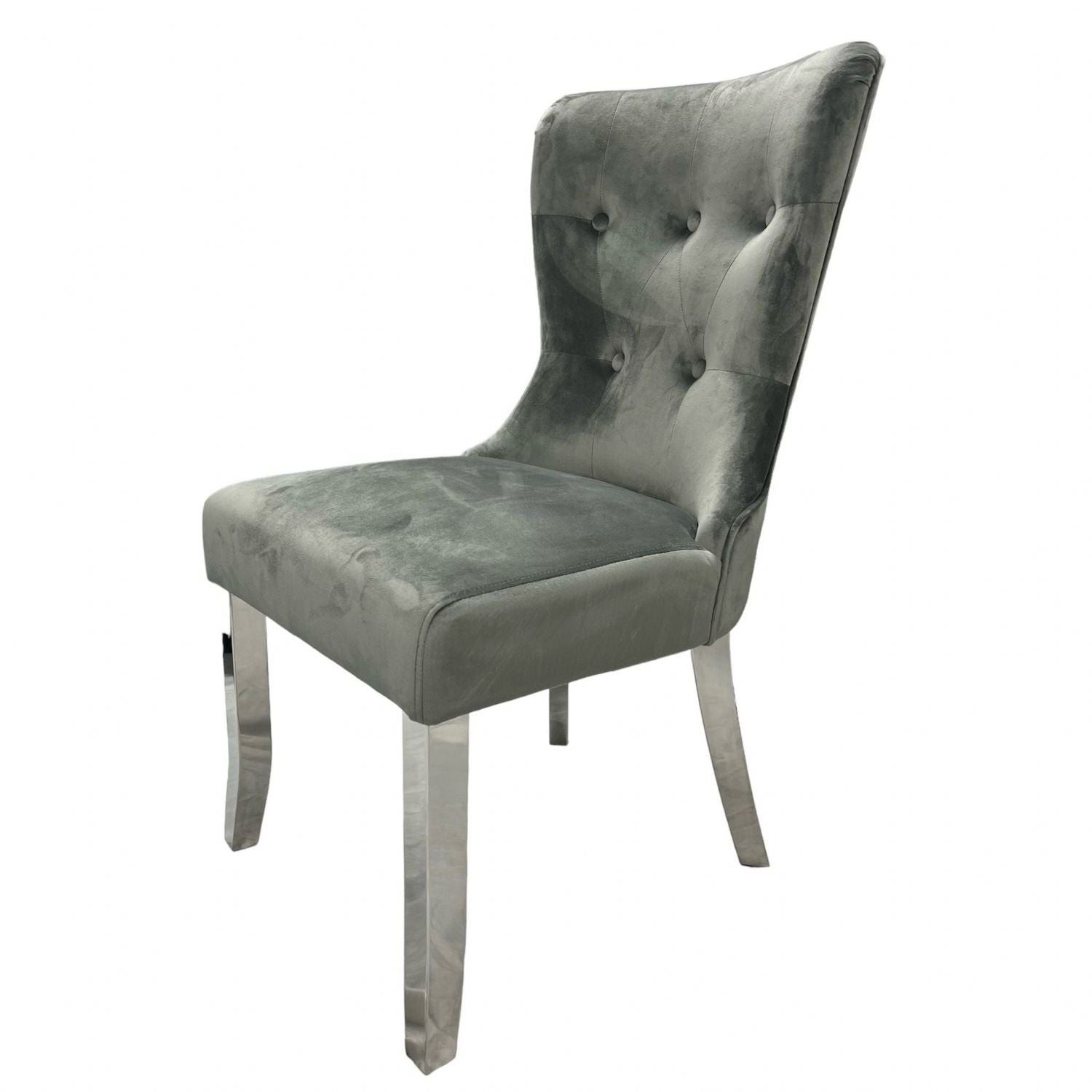 Dark Grey Velvet Dining Chair with Chrome Legs