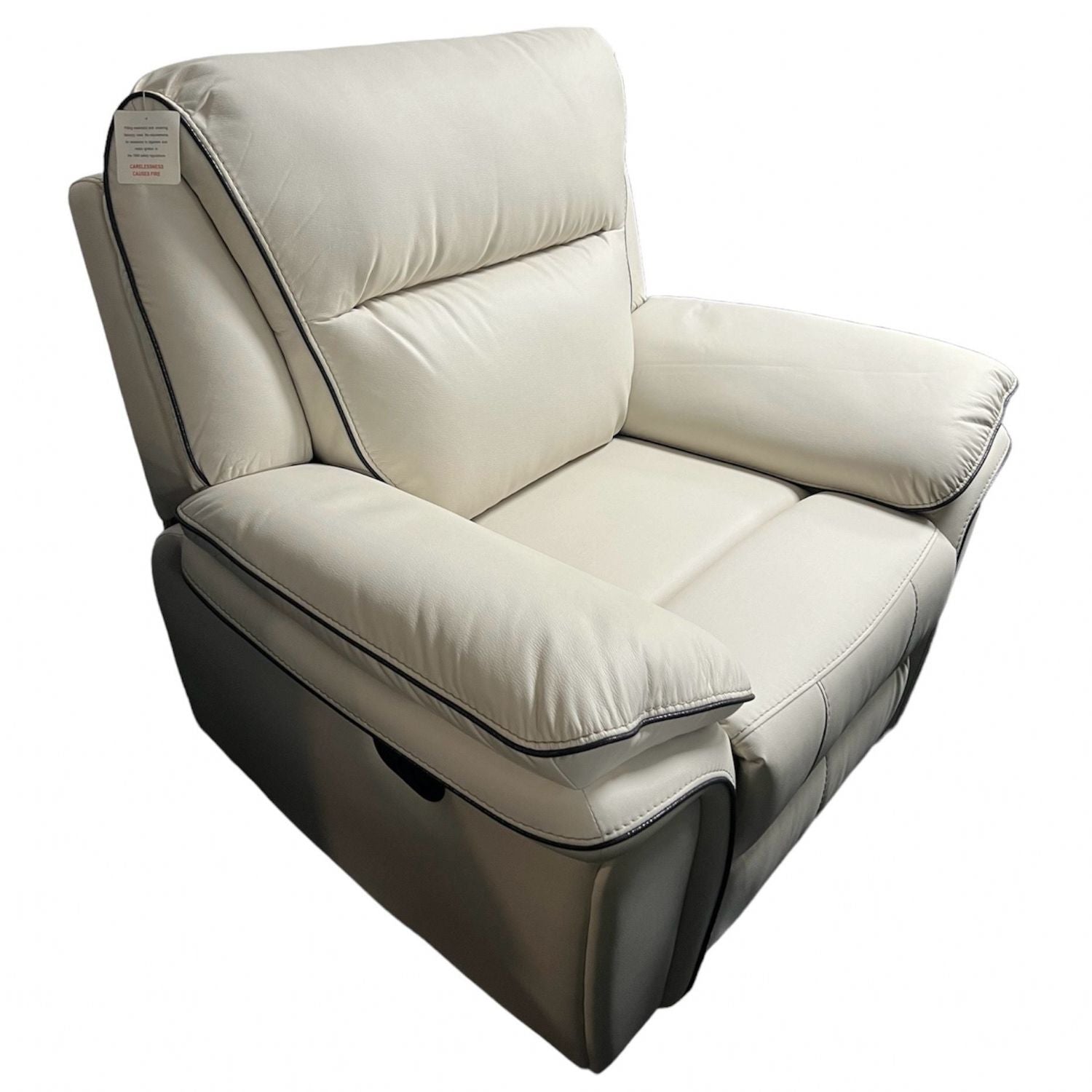 Ivory Leather Fabric Upholstery Sofa Recliner Armchair
