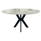 White Marble Effect Ceramic 1.3m/1.1m Round Dining Table with Black Cross Pedestal Base