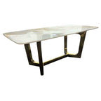 White Marble Effect Ceramic Coffee Table with Gold Angular Metal Base