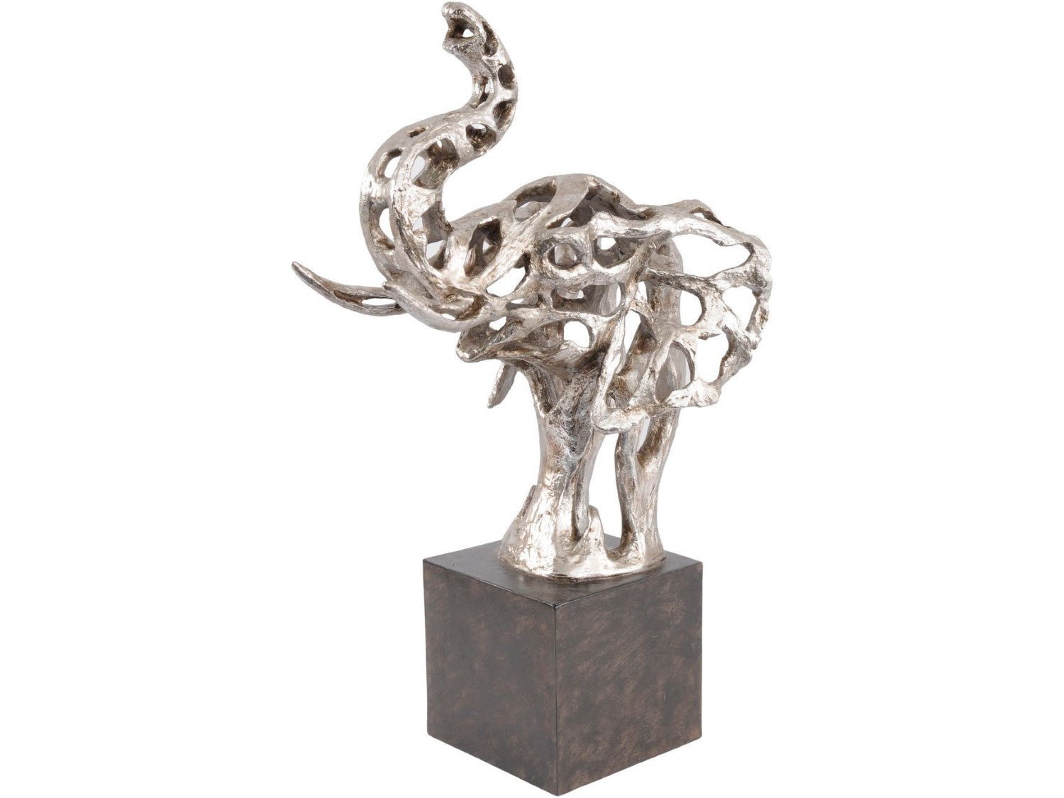 Abstract Silver Elephant Head Sculpture