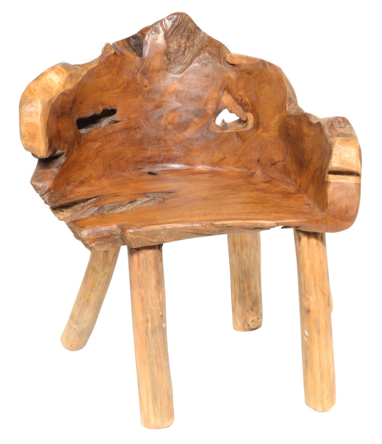 Ornamental Hand Carved Reclaimed Natural Teak Wood Tree Root Chair - Home Furniture Interiors
