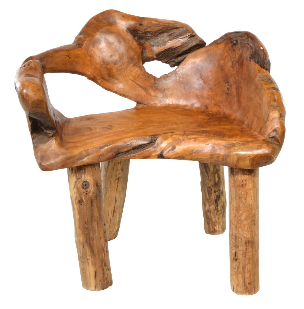 Ornamental Hand Carved Reclaimed Natural Teak Wood Tree Root Chair - Home Furniture Interiors