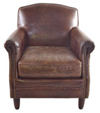 Vintage Brown Distressed Leather Upholstered Armchair with Studded Detailing - Home Furniture Interiors