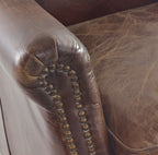 Vintage Brown Distressed Leather Upholstered Armchair with Studded Detailing - Home Furniture Interiors