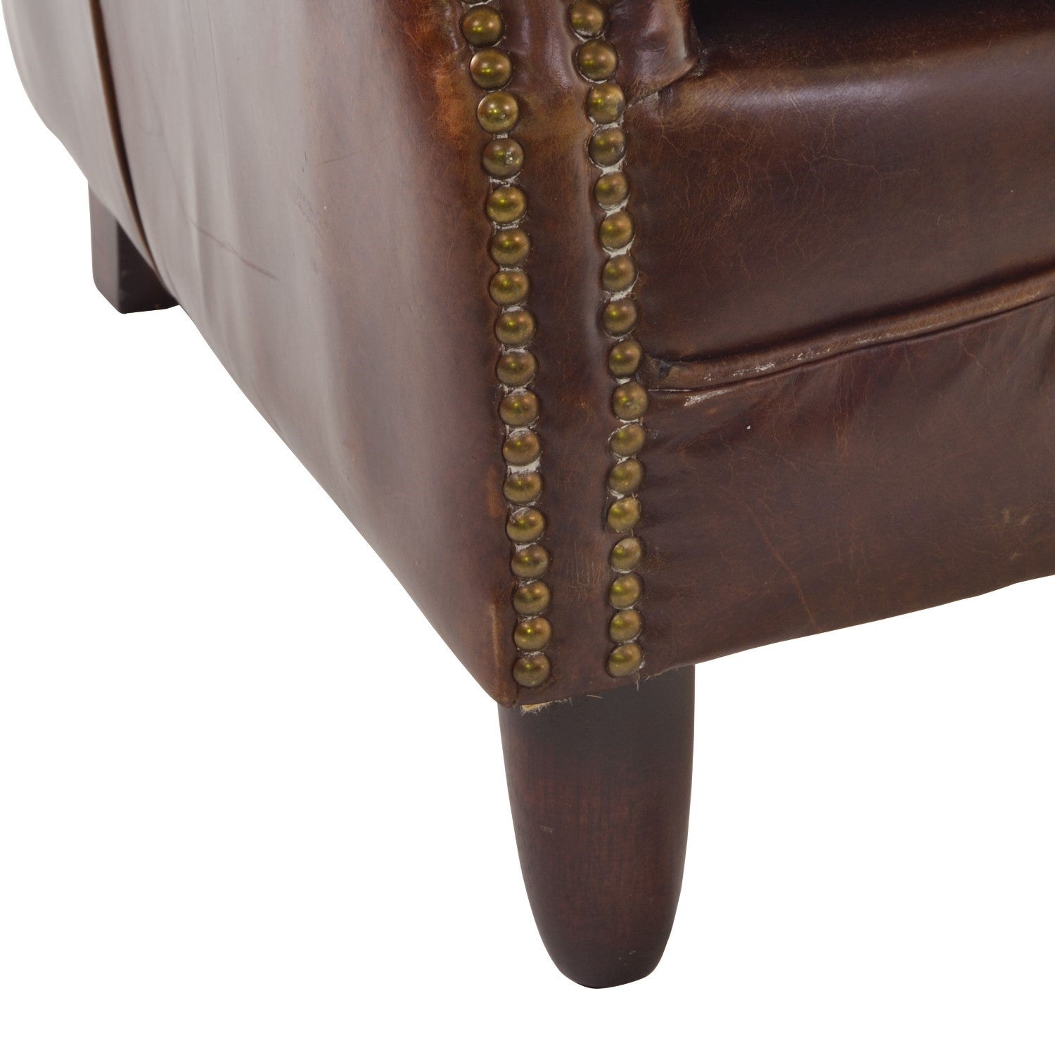 Vintage Brown Distressed Leather Upholstered Armchair with Studded Detailing - Home Furniture Interiors