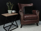 Vintage Brown Flared Back Leather Upholstered Armchair with Brass Detailing - Home Furniture Interiors