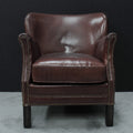 Vintage Brown Full Leather Upholstered Studded Club Lounge Chair