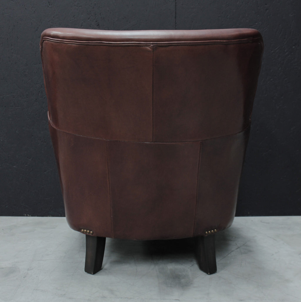 Vintage Brown Full Leather Upholstered Studded Club Lounge Chair - Home Furniture Interiors