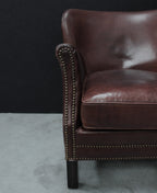 Vintage Brown Full Leather Upholstered Studded Club Lounge Chair - Home Furniture Interiors