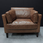 Vintage Brown Leather Upholstered Armchair with Side Cushions