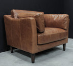 Vintage Brown Leather Upholstered Armchair with Side Cushions - Home Furniture Interiors