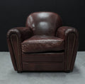 Vintage Brown Leather Upholstered Art Deco Armchair with Brass Stud Detailing