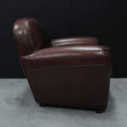 Vintage Brown Leather Upholstered Art Deco Armchair with Brass Stud Detailing - Home Furniture Interiors
