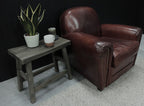 Vintage Brown Leather Upholstered Art Deco Armchair with Brass Stud Detailing - Home Furniture Interiors