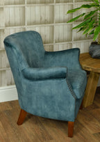 Vintage Style Teal Velvet Lounge Armchair with Stud Detailing and Curved Back - Home Furniture Interiors