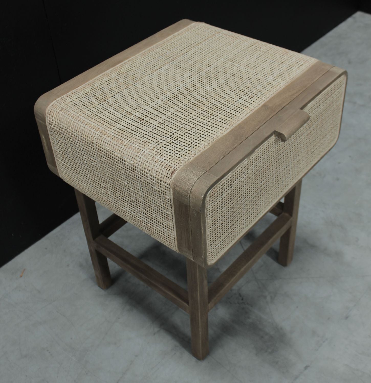 Boho Chic Rattan Teak Wood Bedside Cabinet with Storage - Home Furniture Interiors