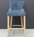 Modern Blue Velvet Upholstered Bar Stool with Limed Oak Legs