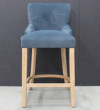 Modern Blue Velvet Upholstered Bar Stool with Limed Oak Legs