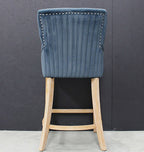 Modern Blue Velvet Upholstered Bar Stool with Limed Oak Legs - Home Furniture Interiors