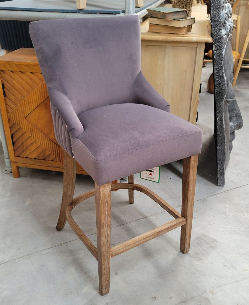 Modern Dark Grey Velvet Upholstered Wooden Bar Stool