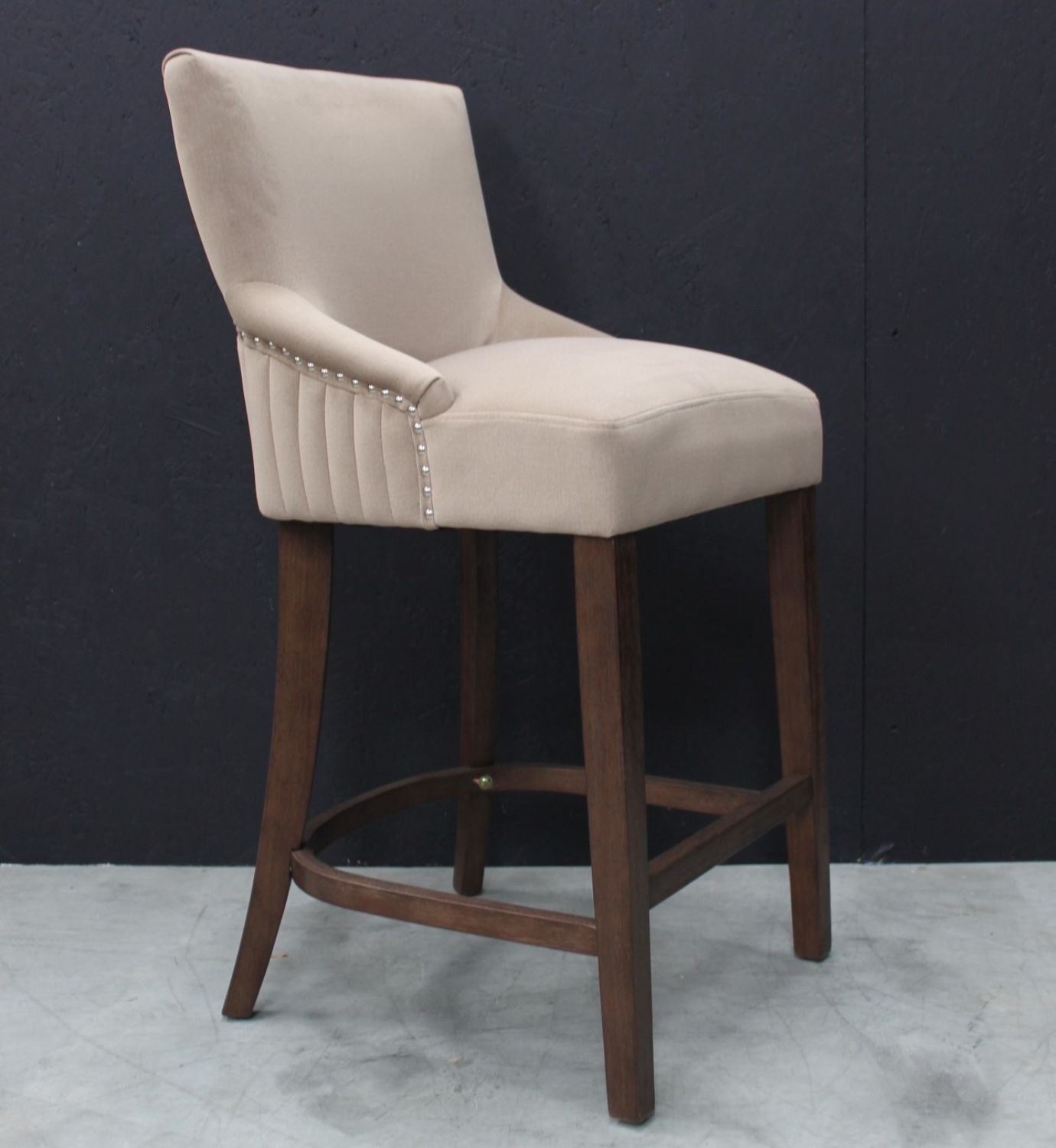 Modern Hazelnut Velvet Upholstered Walnut Bar Stool
