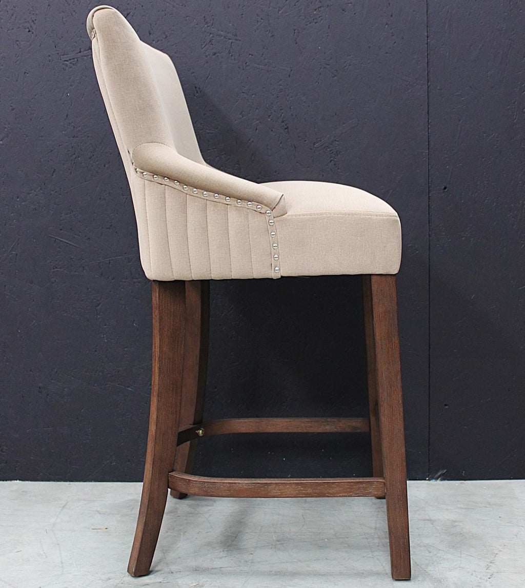 Modern Hazelnut Velvet Upholstered Walnut Bar Stool - Home Furniture Interiors