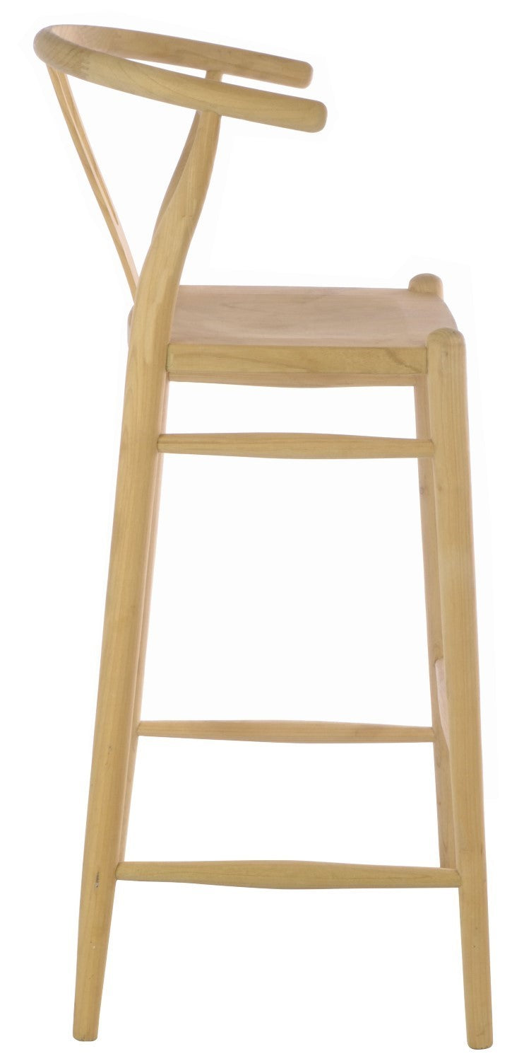 Modern Natural Solid Wood Sculpted Tall Bar Stool - Home Furniture Interiors