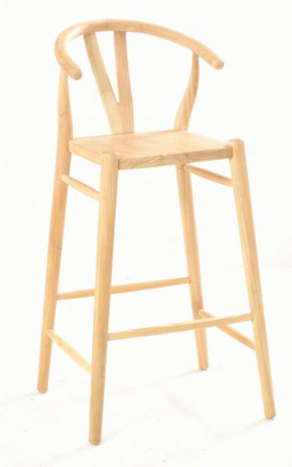 Modern Solid Wood Curved Back Short Bar Stool with Spindle Legs