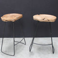 Rustic Natural Teak Oval Bar Stool with Iron Legs