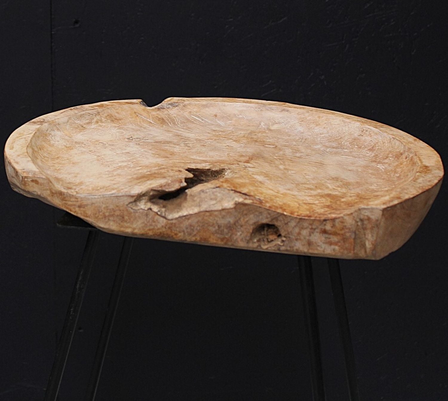 Rustic Natural Teak Oval Bar Stool with Iron Legs - Home Furniture Interiors
