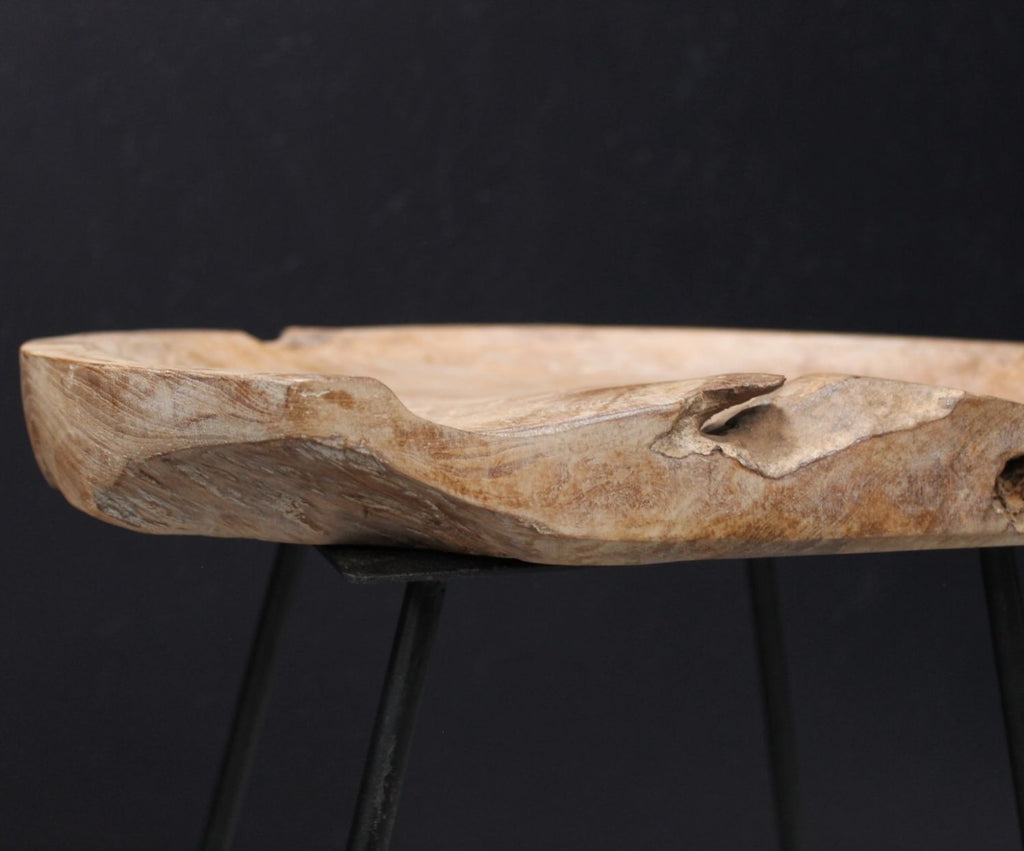 Rustic Natural Teak Oval Bar Stool with Iron Legs - Home Furniture Interiors