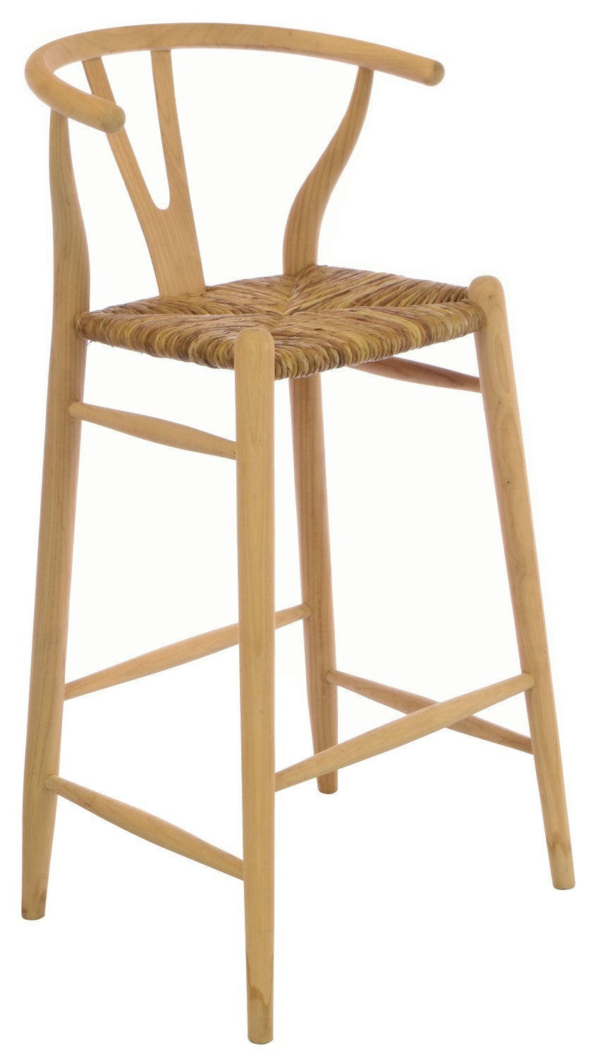 Solid Wood Rush Woven Seat Bar Stool