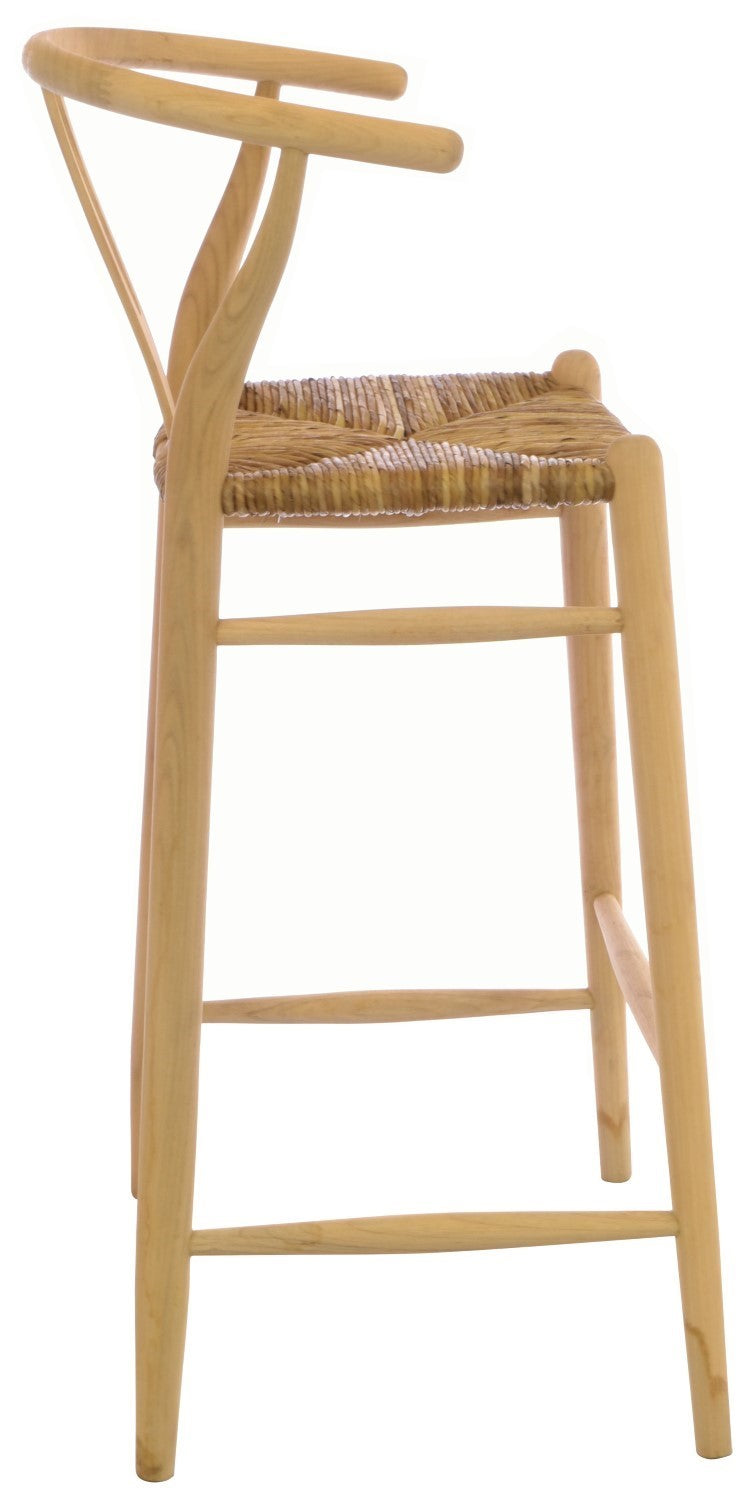 Solid Wood Rush Woven Seat Bar Stool - Home Furniture Interiors
