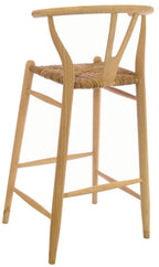 Solid Wood Rush Woven Seat Bar Stool - Home Furniture Interiors