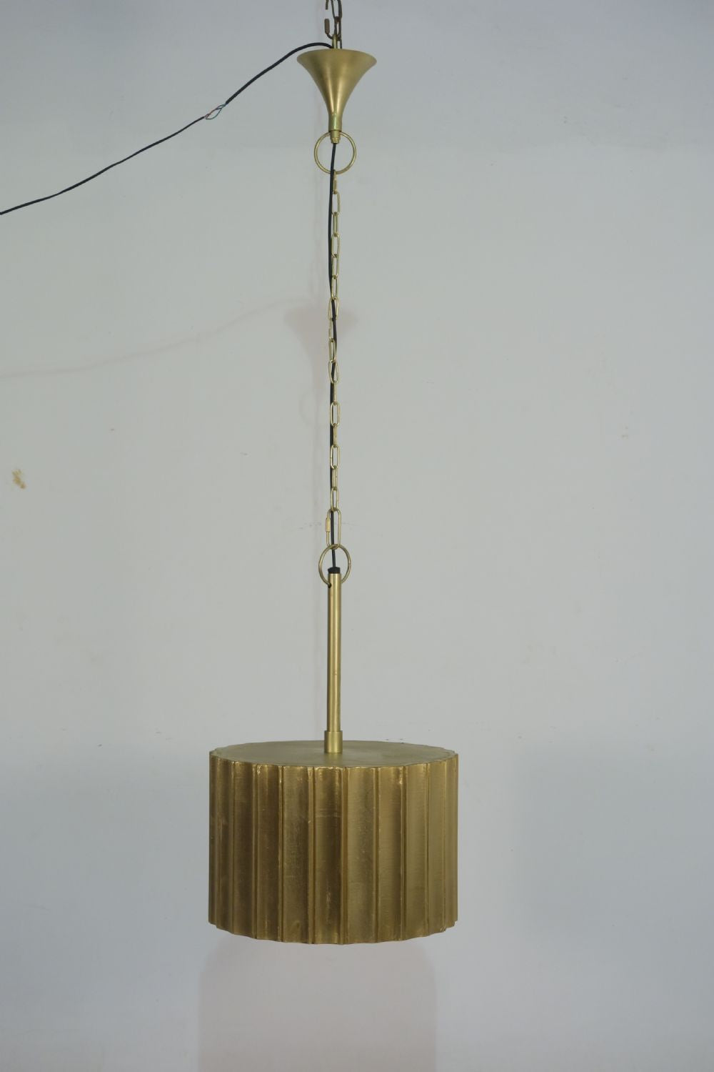 Large Brass Cladded Ribbed Medium Chandelier 46cm Wide