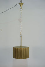 Large Brass Cladded Ribbed Medium Chandelier 46cm Wide