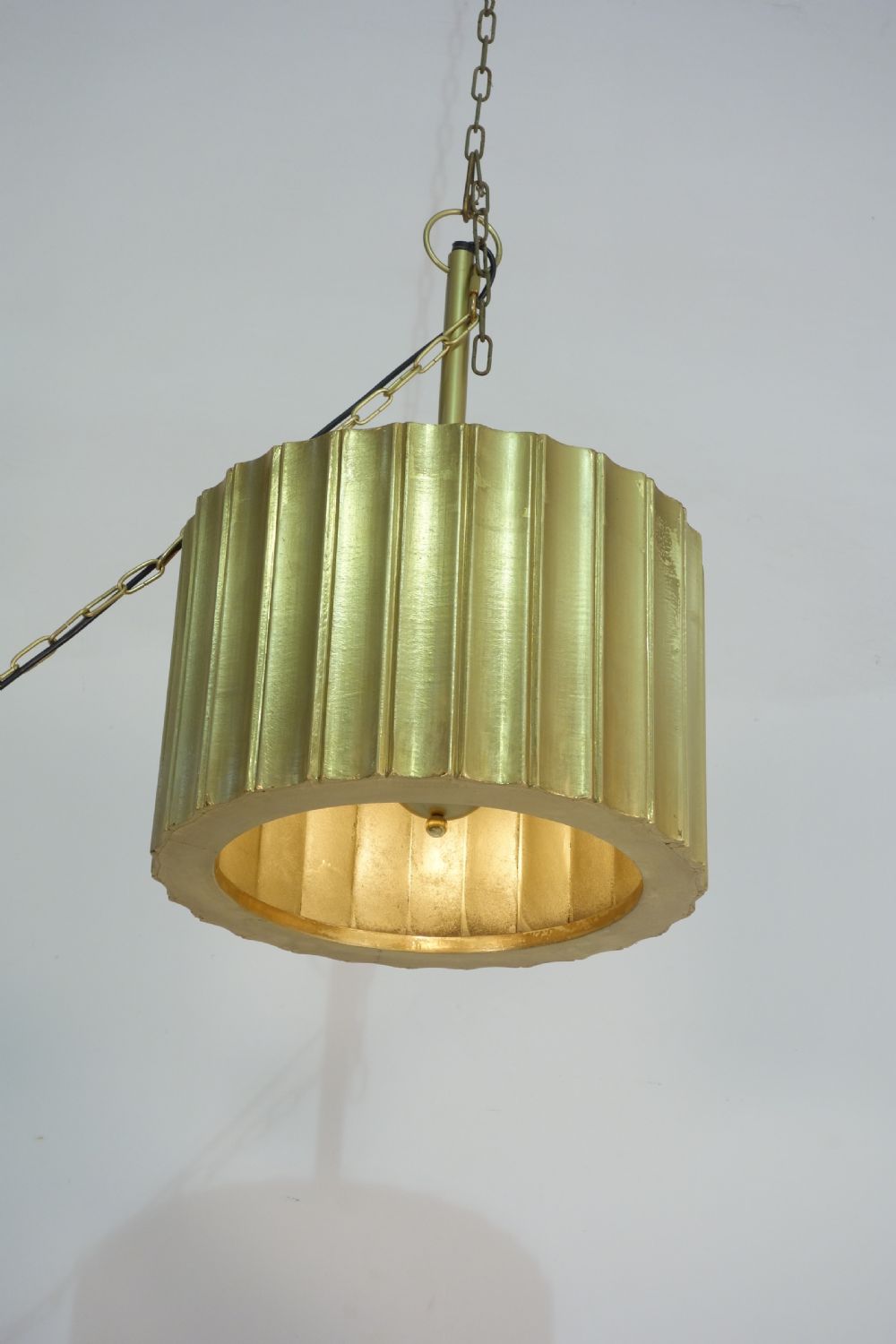 Large Brass Cladded Ribbed Medium Chandelier 46cm Wide - Home Furniture Interiors
