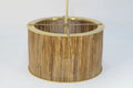 Large Wooden Slatted Round Lamp with Brass Clad Edges