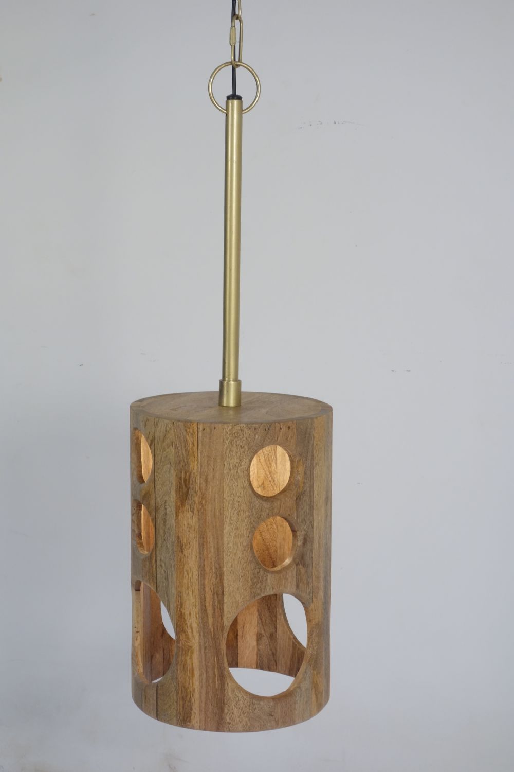 Modern Natural Mango Wood Circle Pendant Lamp