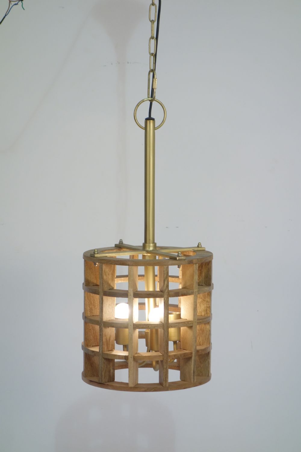 Modern Natural Mango Wood Grid Small Ceiling Lamp