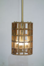 Modern Natural Mango Wood Medium Grid Ceiling Lamp
