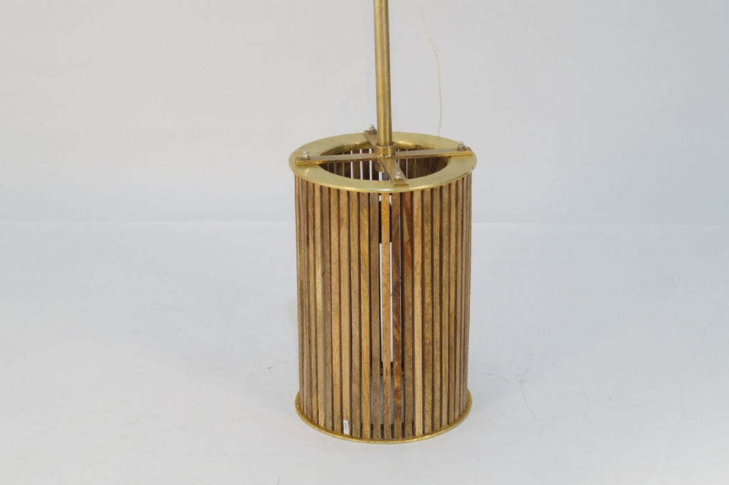 Small Natural Mango Wood Brass Detail Slatted Ceiling Lamp - Home Furniture Interiors